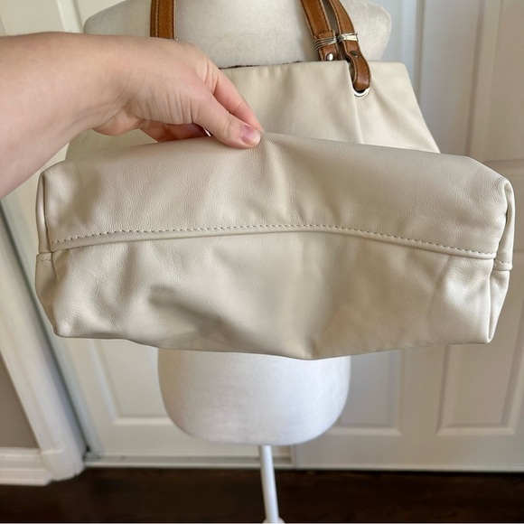 Vintage Handmade Off-white Ivory Leather Boho Tote Bag - Picture 5 of 7